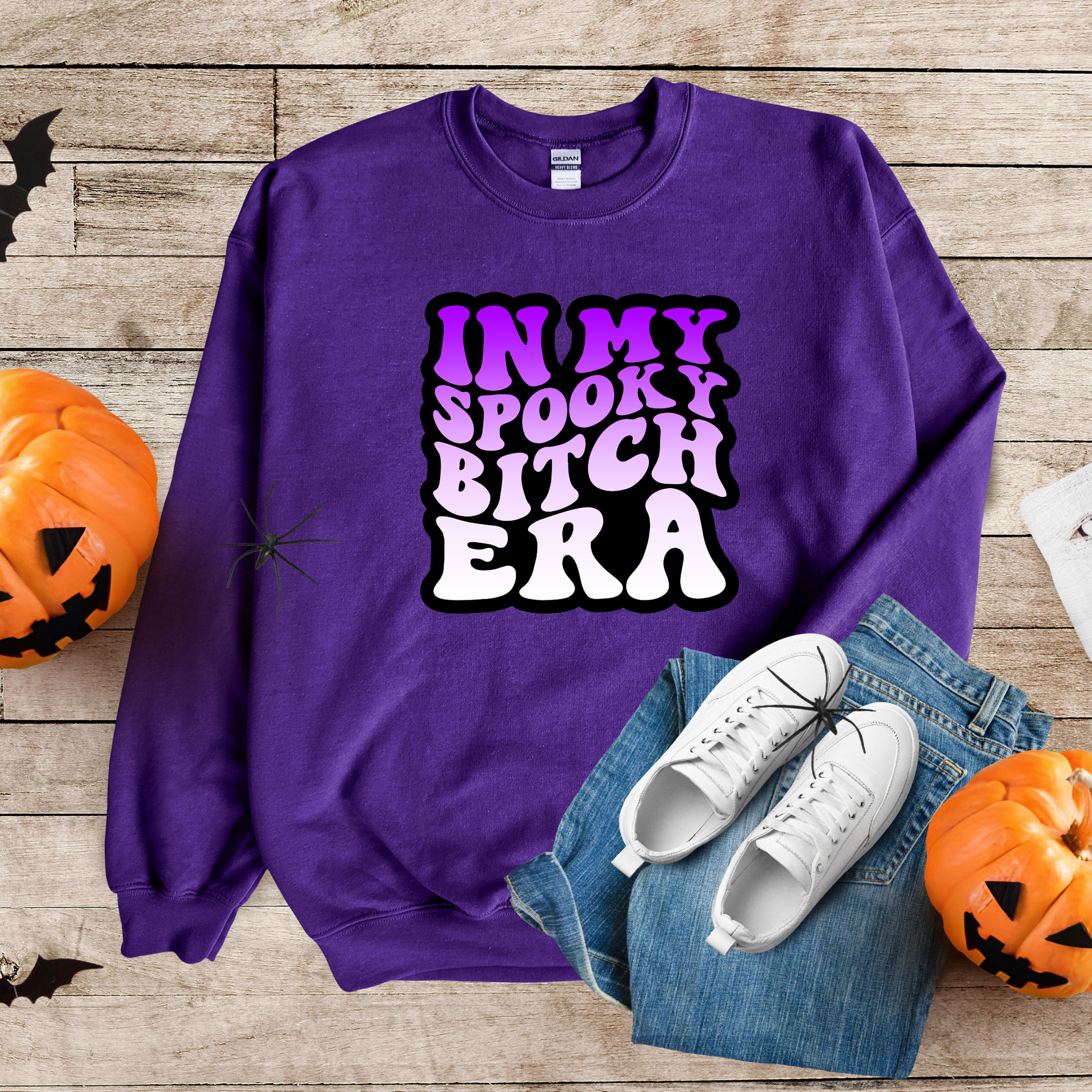 Wholesale Retro Spooky Bitch Era - Purple Sweatshirt