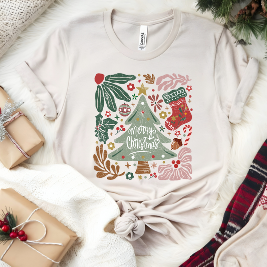 Wholesale Boho Merry Christmas Graphic Tee - Natural Tee