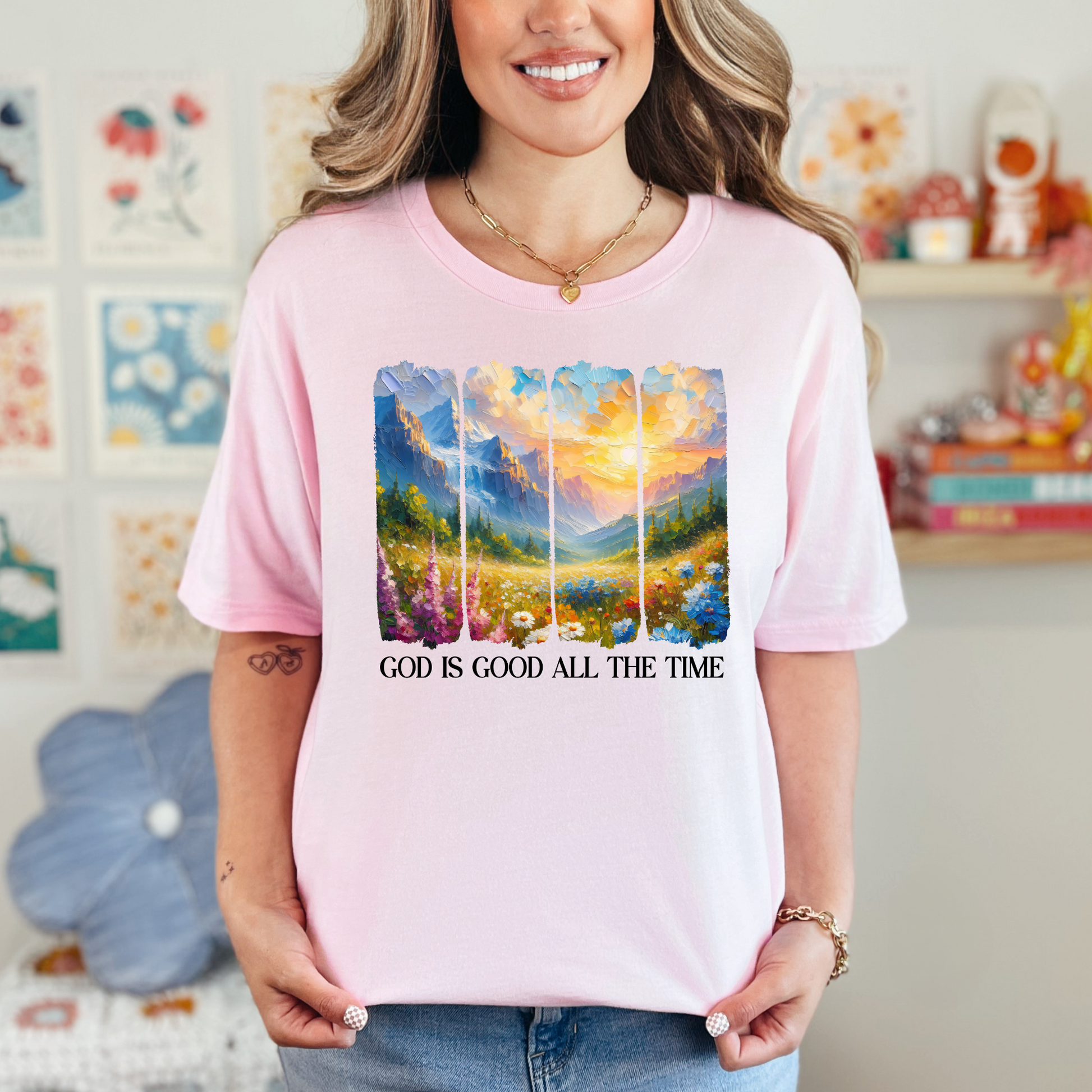 Wholesale Brushstroke God is Good Graphic Tee - Soft Pink Tee