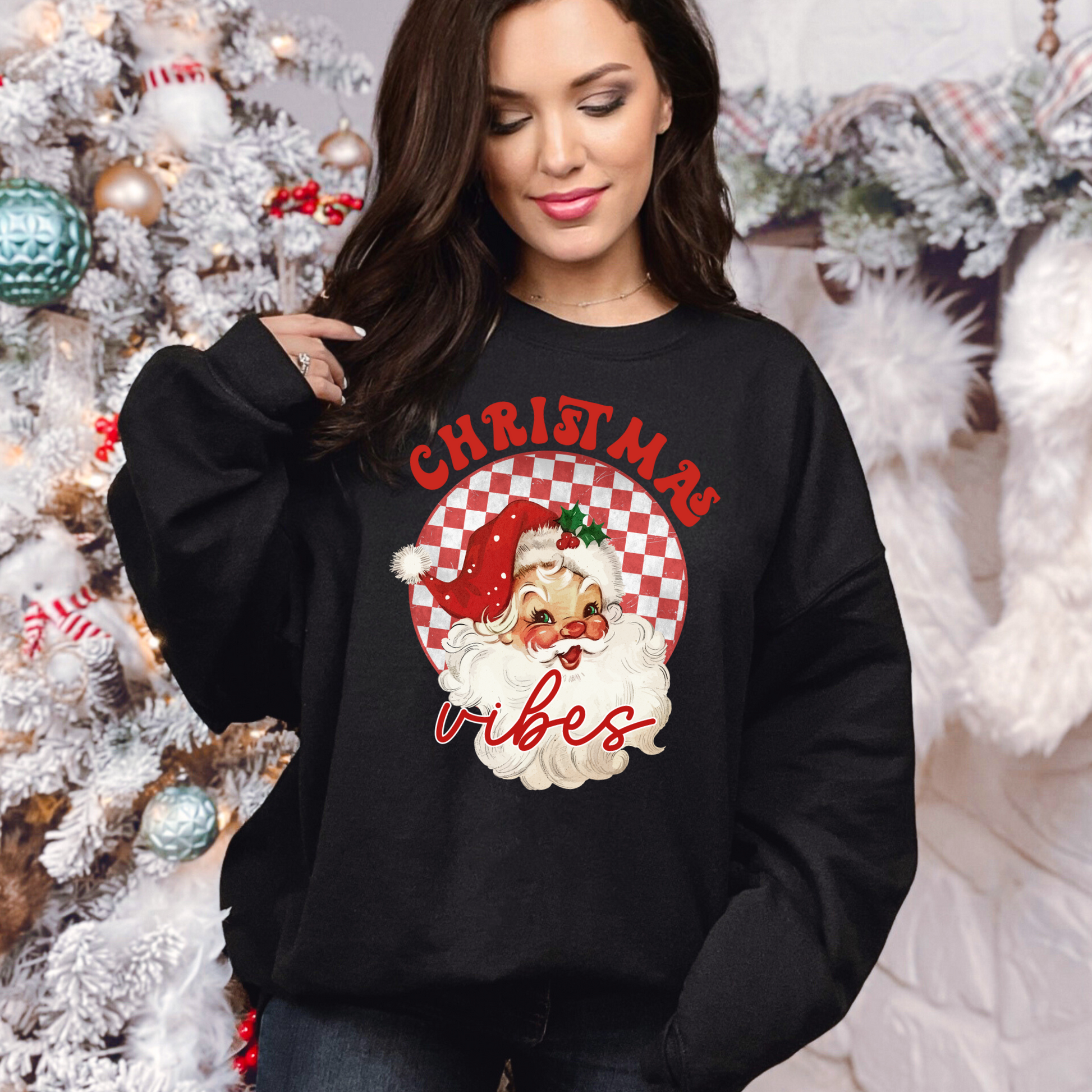 Wholesale Retro Christmas Vibes Graphic Tee - Black Tee