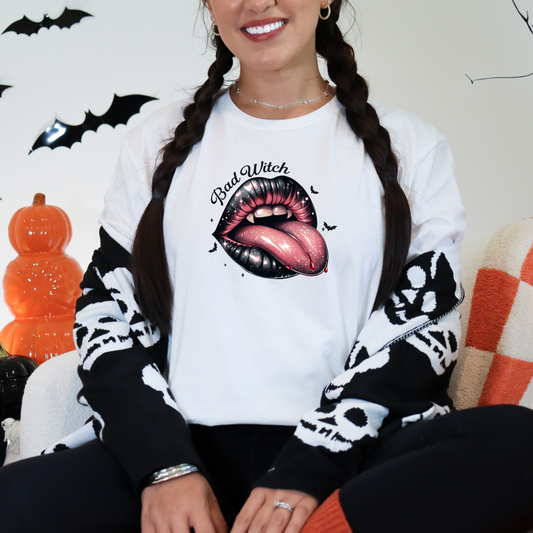 Wholesale Bad Witch Lips Graphic Tee - White Tee