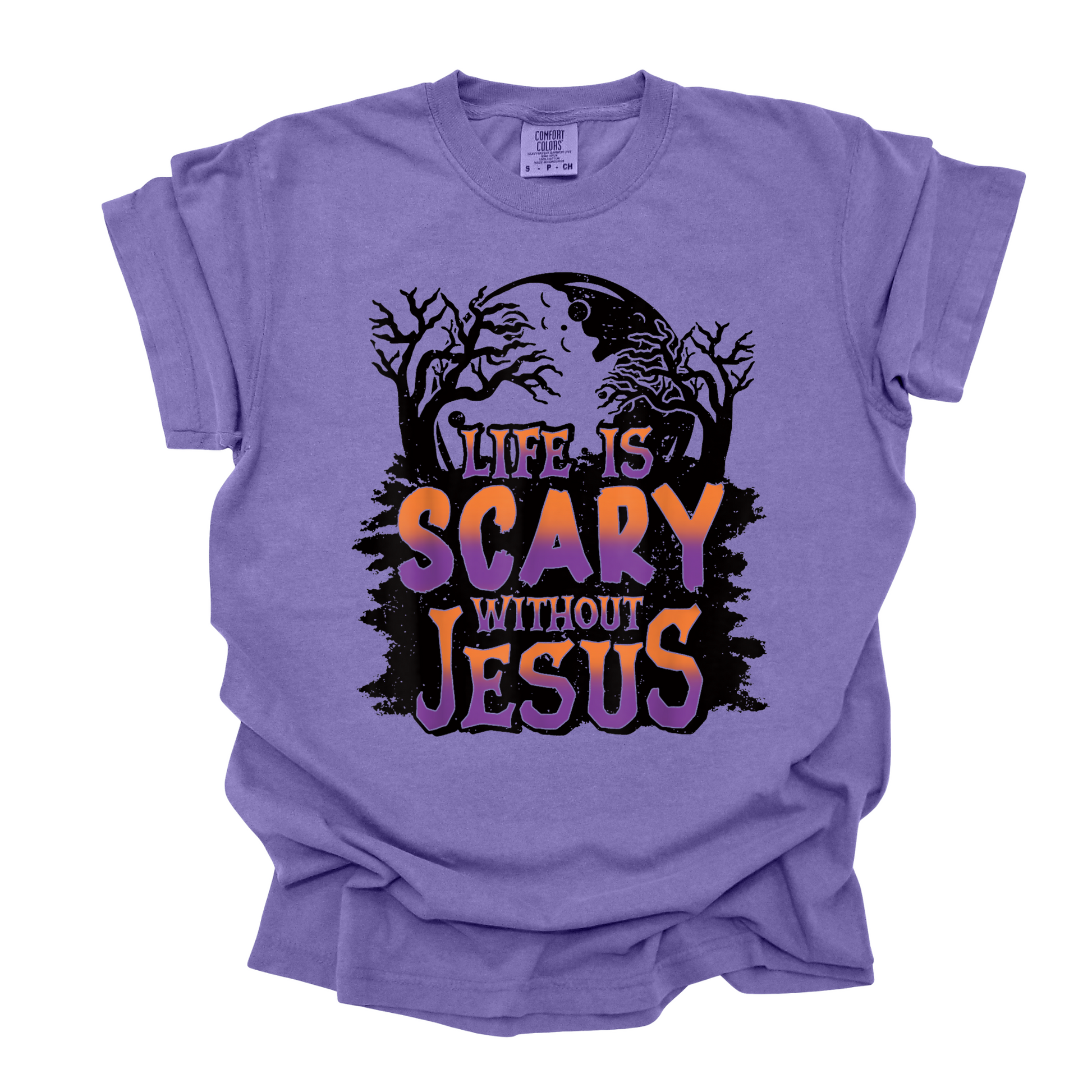 Wholesale Life is scary without Jesus Graphic Tee - Comfort Colors Grape