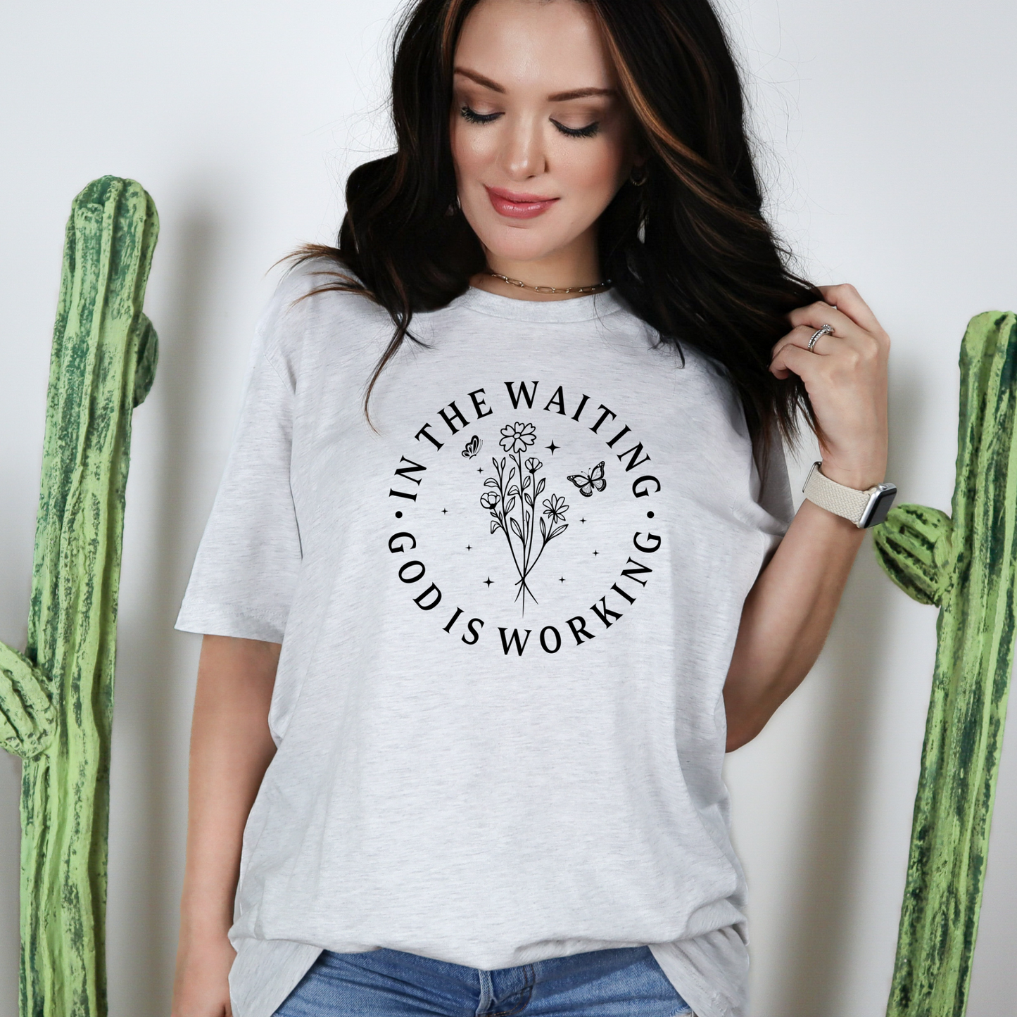 Wholesale God is working Graphic Tee - Ash Grey Tee