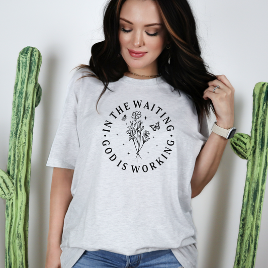 Wholesale God is working Graphic Tee - Ash Grey Tee