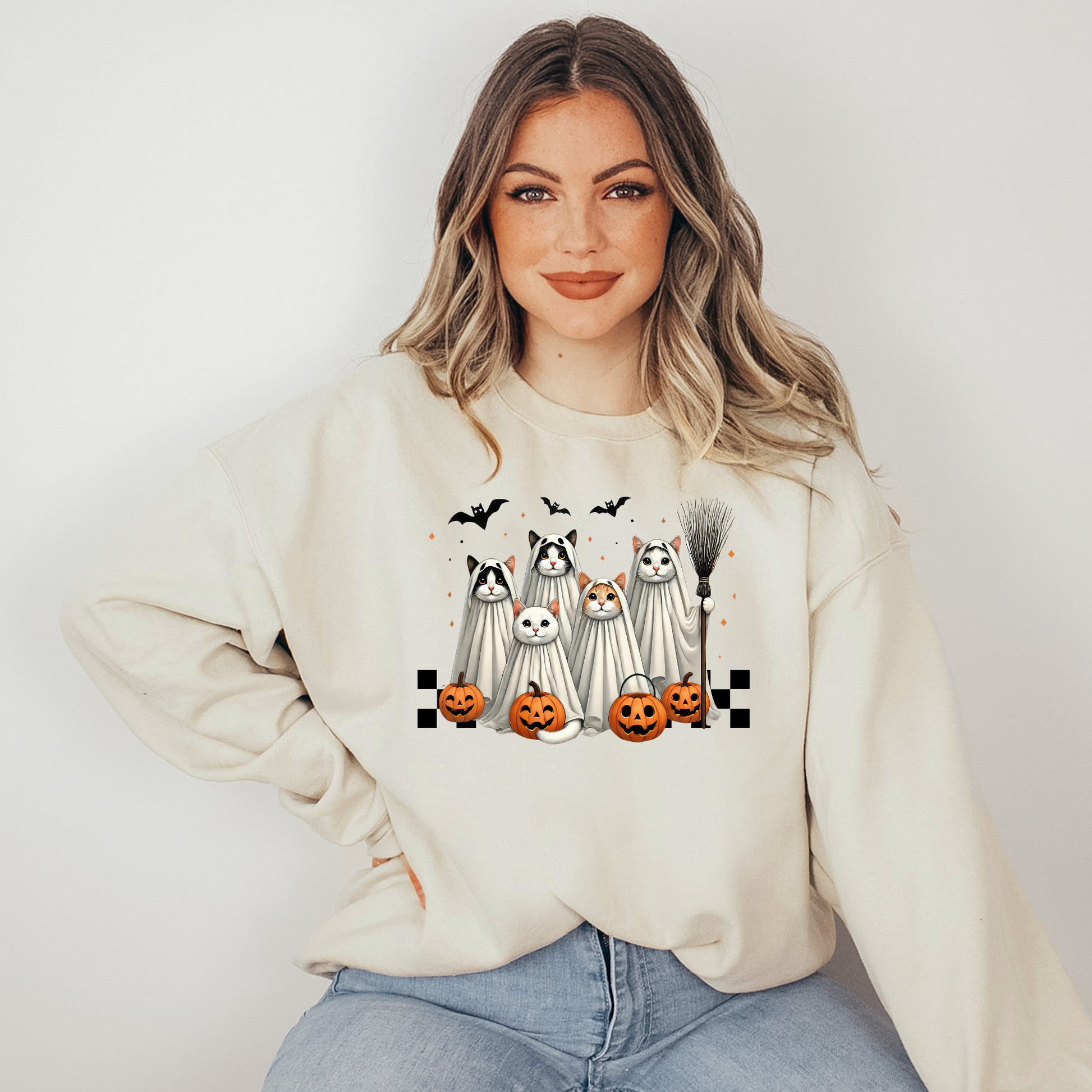 Wholesale Spooky Cats - Sand Sweatshirt