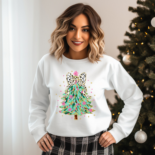 Wholesale Girly Christmas Tree Coquette - White Sweatshirt