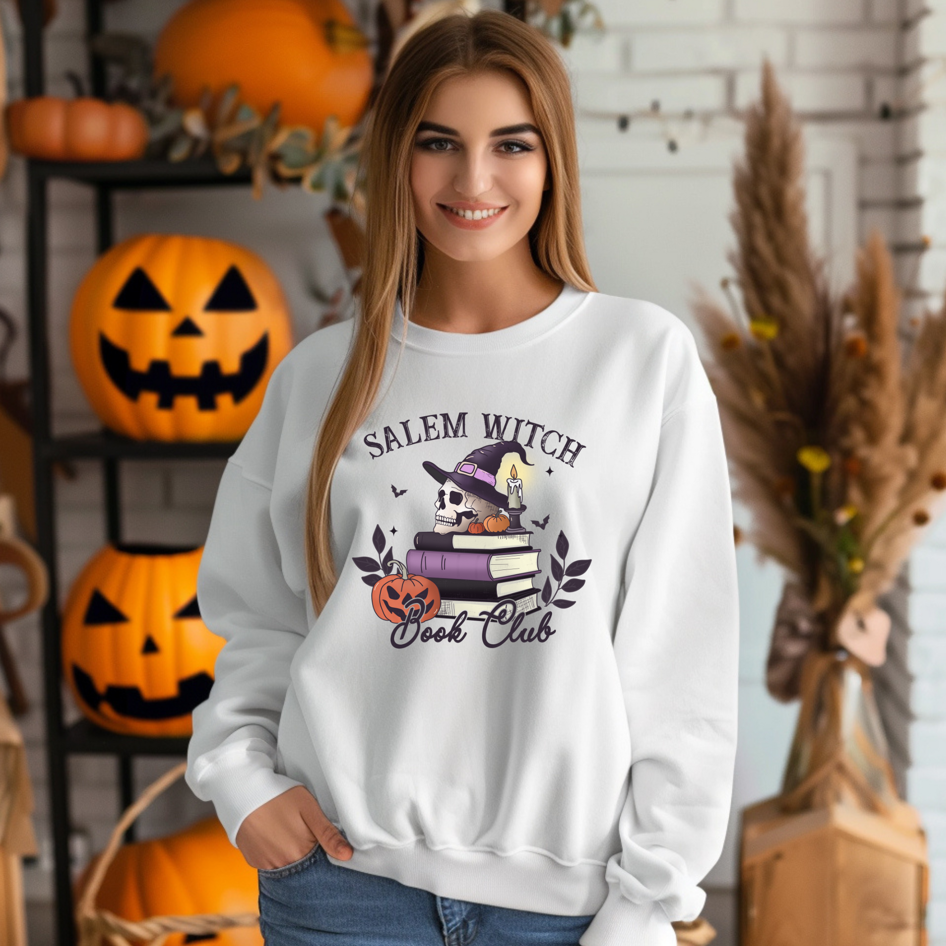 Wholesale Salem Witch Spooky Book Club - Grey Sweatshirt