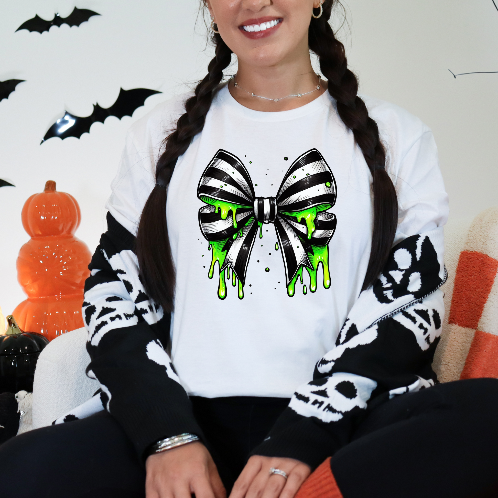 Wholesale Spooky Slime Bow Graphic Tee - White Tee