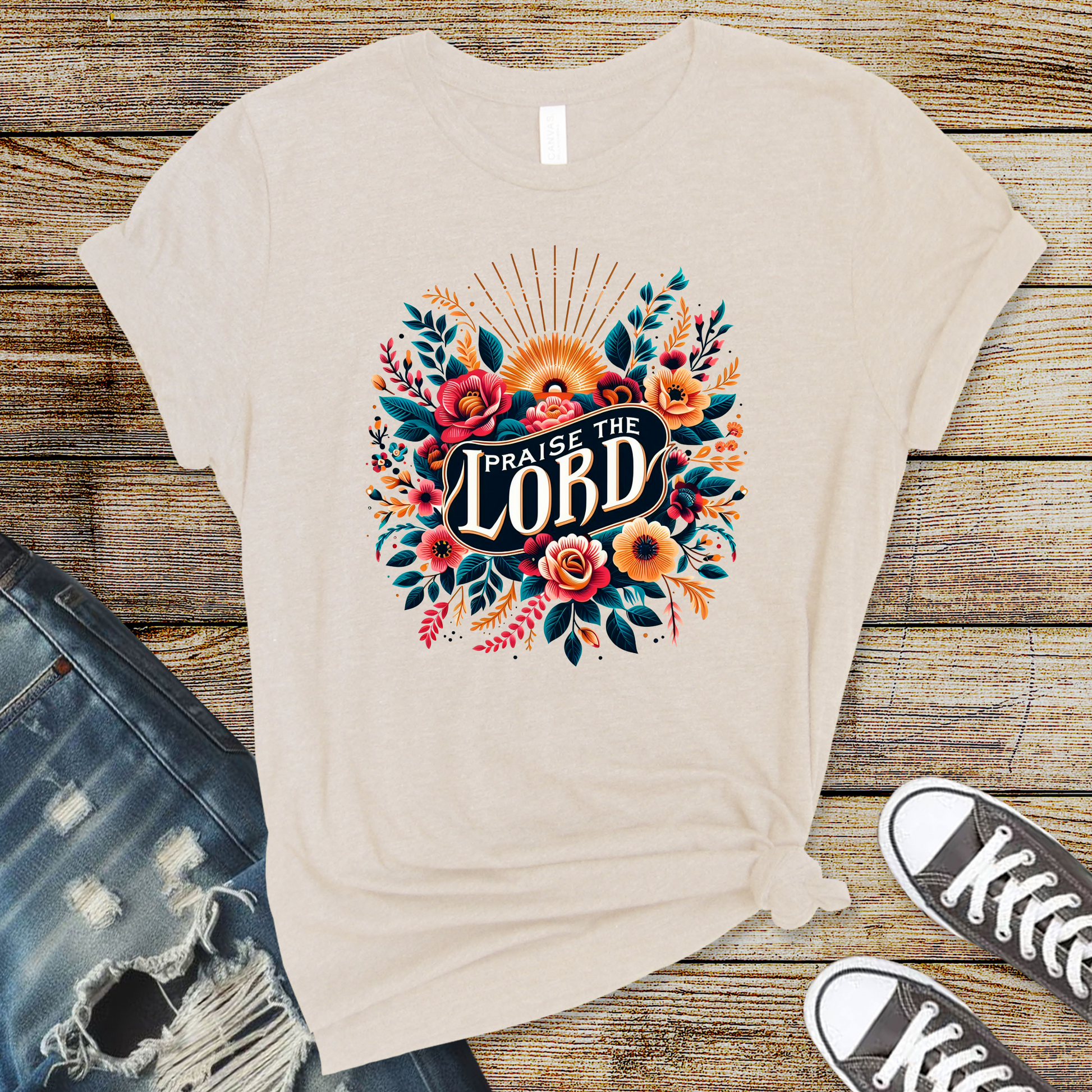 Wholesale Praise the lord floral Graphic Tee - Heather Dust Tee