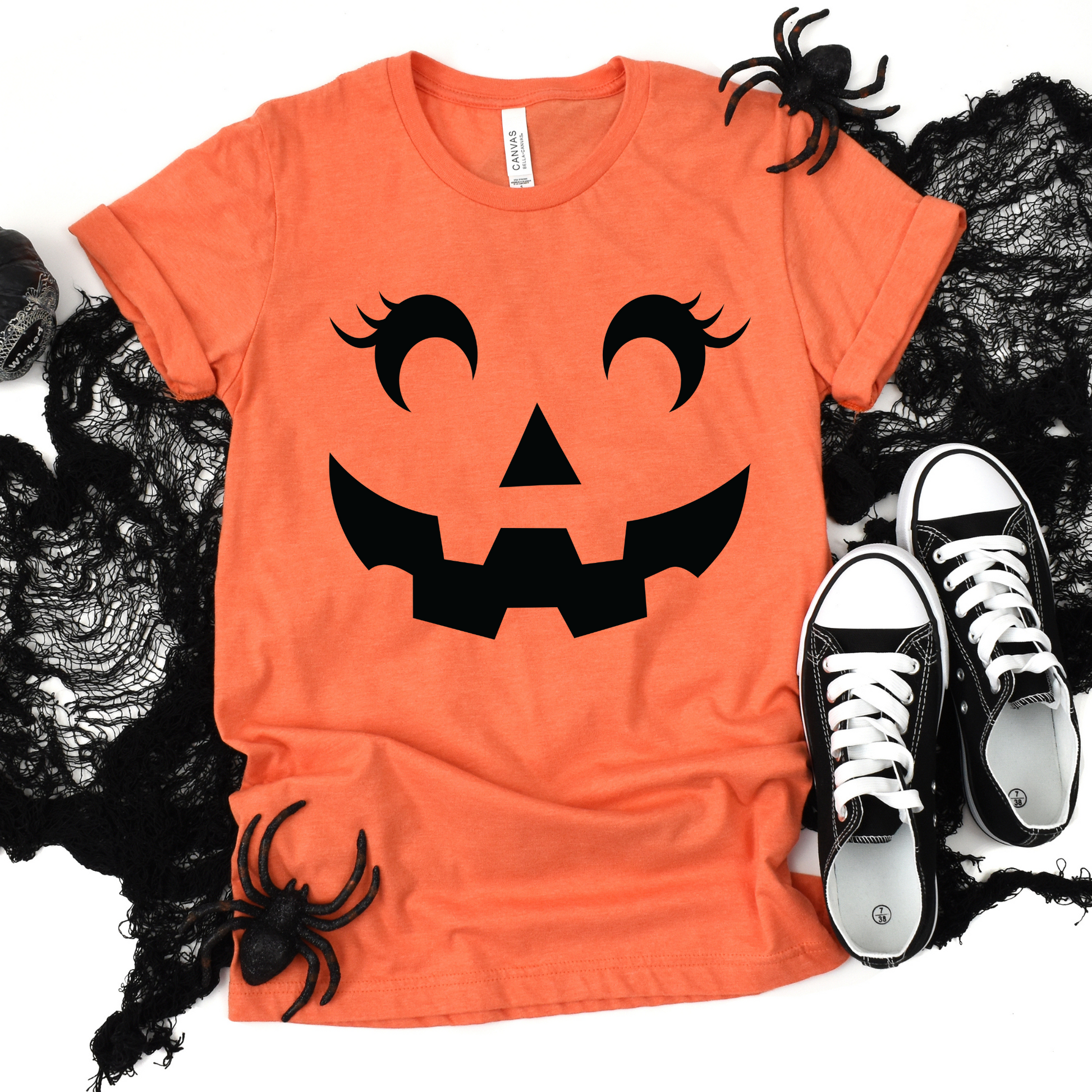 Wholesale Pumpkin Face Graphic Tee - Heather Orange Tee