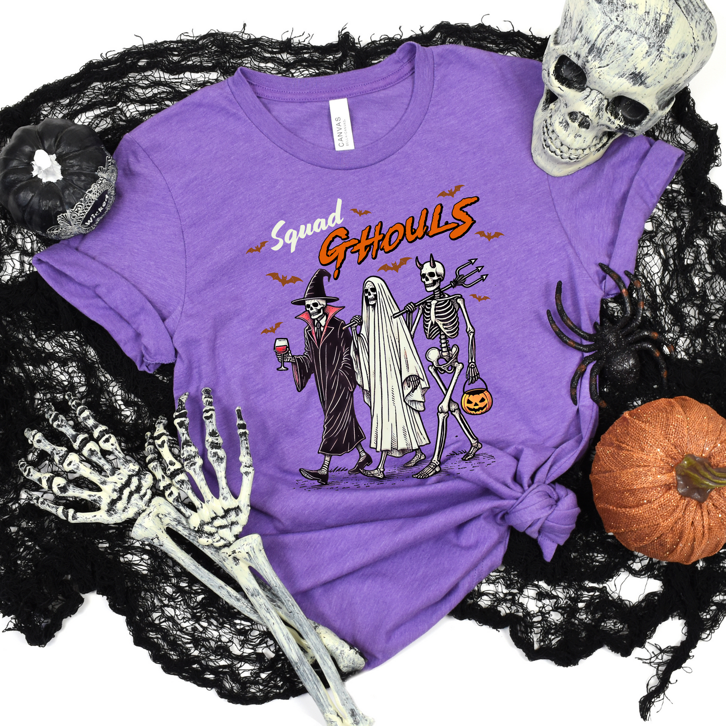 Wholesale Spooky Squad Ghouls Graphic Tee - Heather Team Purple Tee