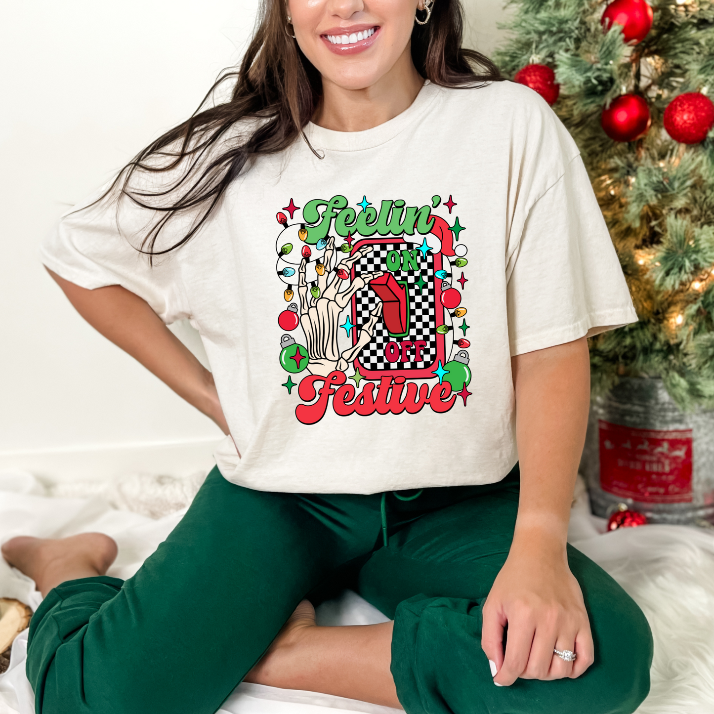 Wholesale Feelin' Festive ON Graphic Tee - Black Tee
