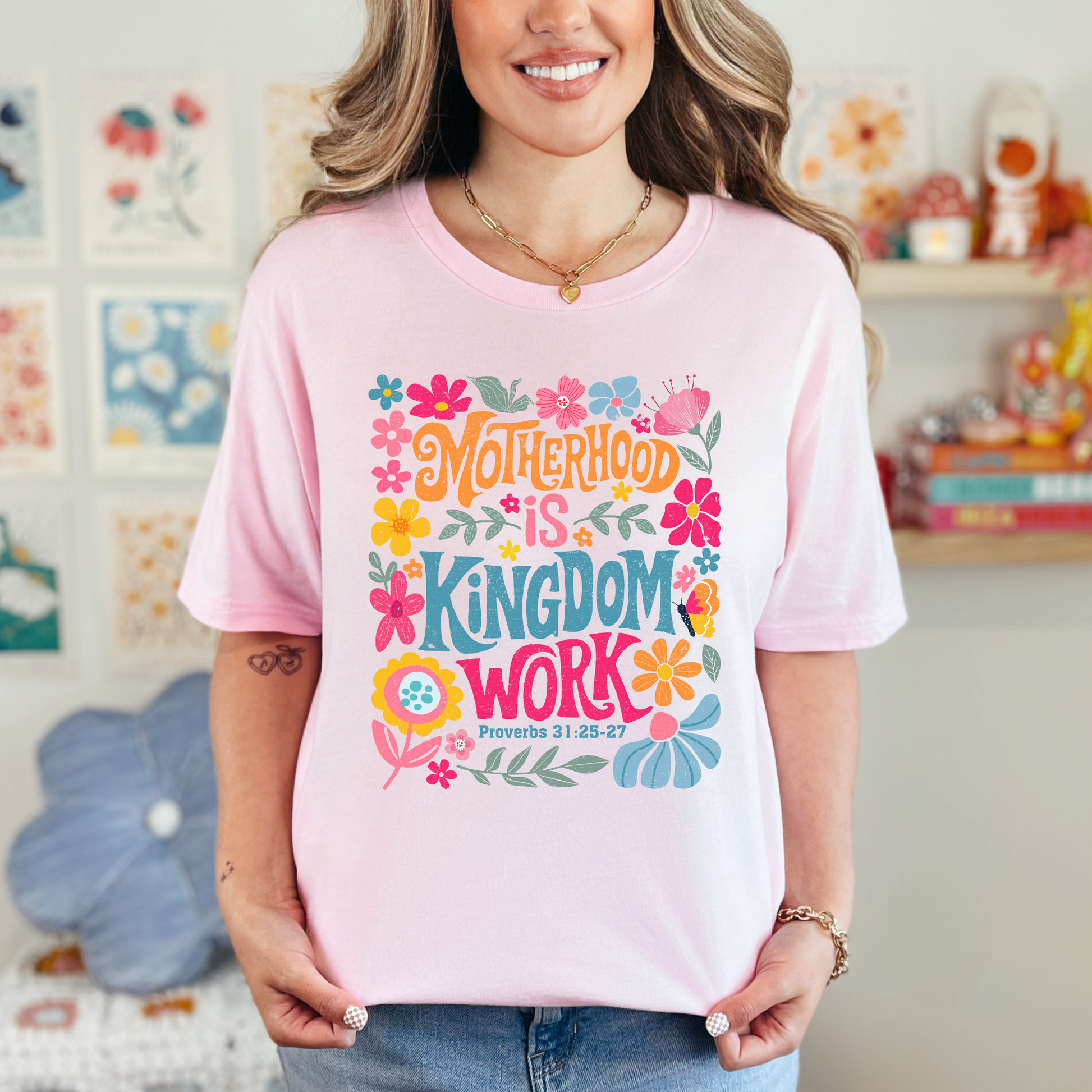 Wholesale Motherhood is kingdom work Graphic Tee - Pink Tee