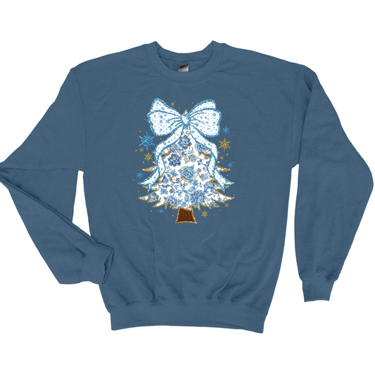 Wholesale Blue Christmas Tree Bow - Indigo Sweatshirt