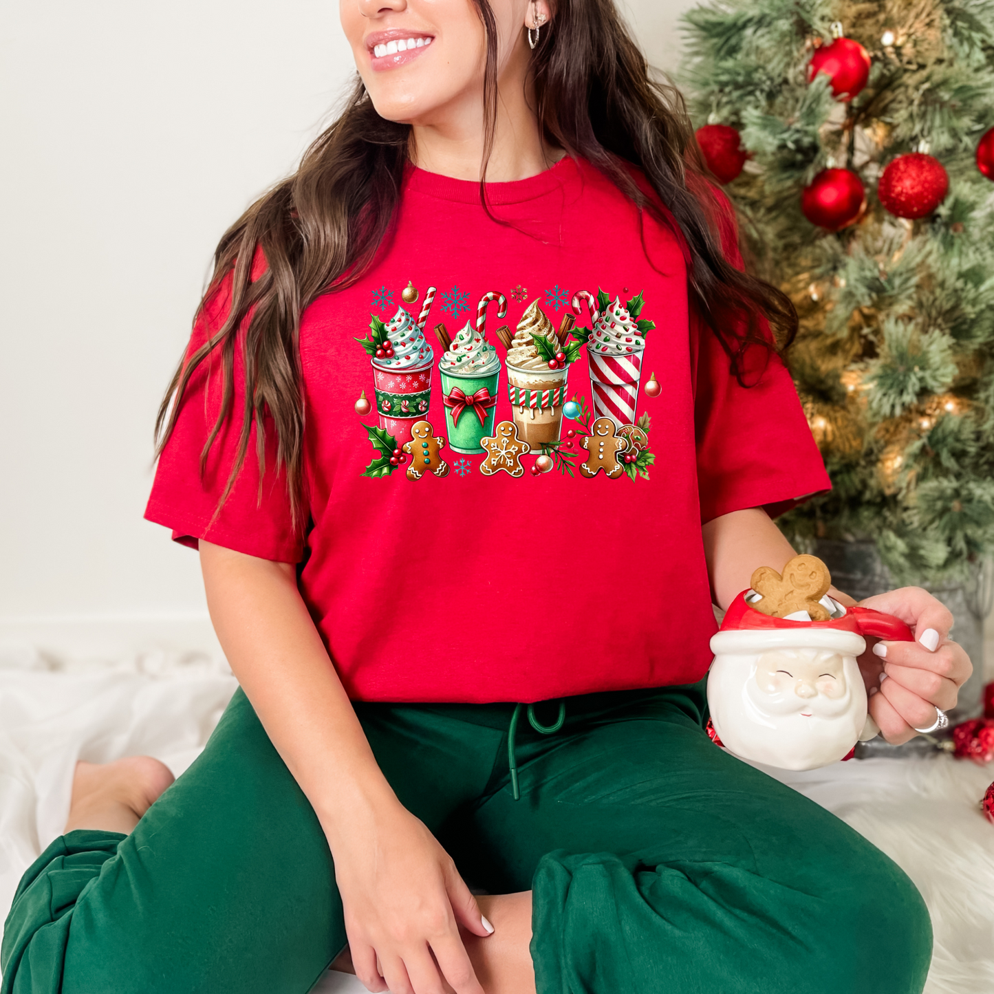 Wholesale Gingerbread Coffee Graphic Tee - Red Tee