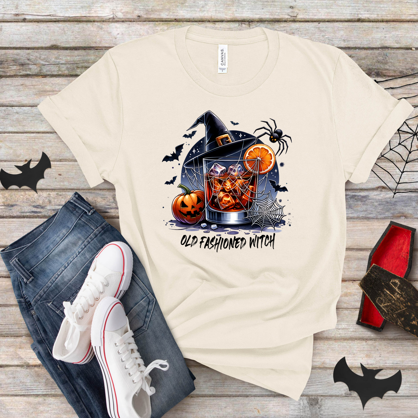 Wholesale Old Fashioned Witch Graphic Tee - Natural Tee