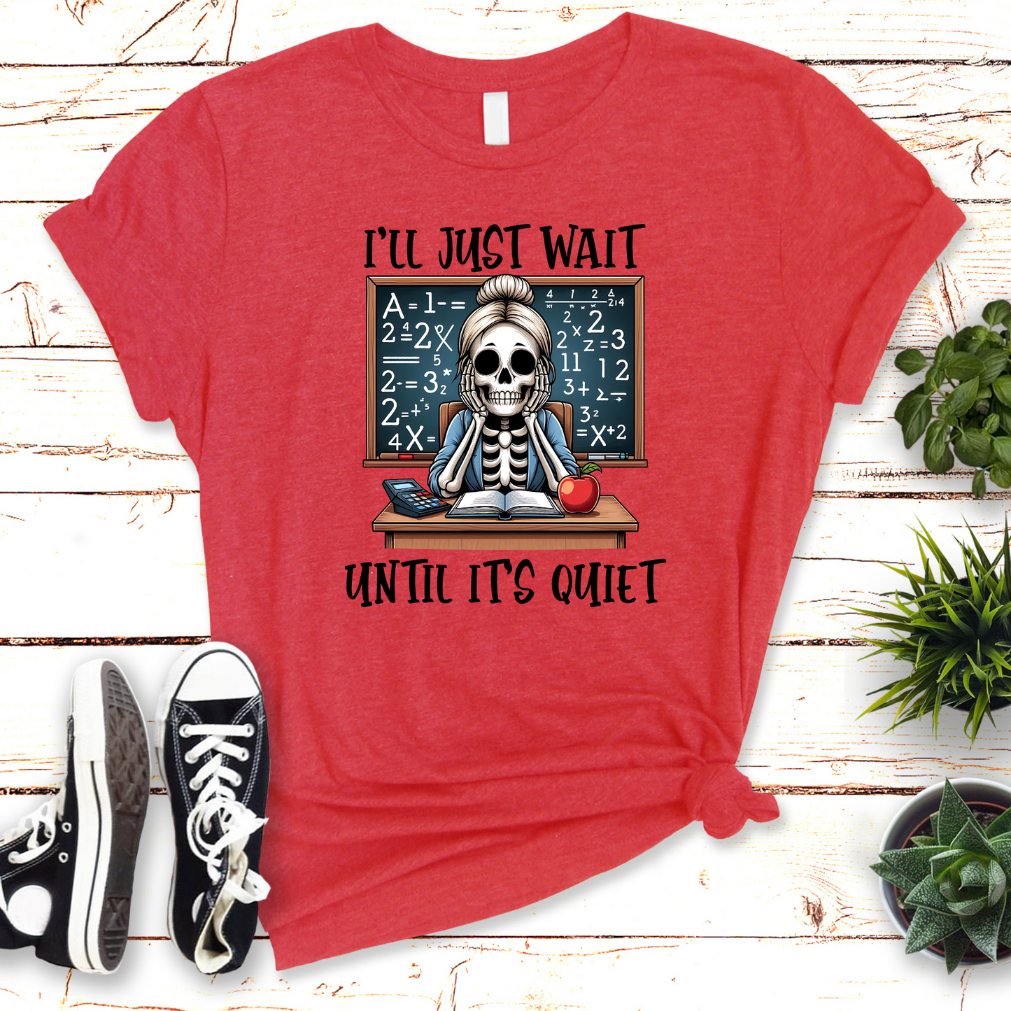 Wholesale I'll just wait skeleton Graphic Tee - Heather Red Tee