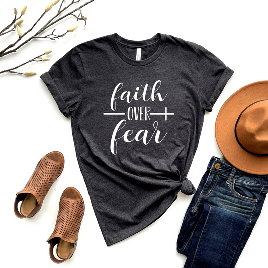 Wholesale Faith Over Fear Graphic Tee - Heather Charcoal Tee