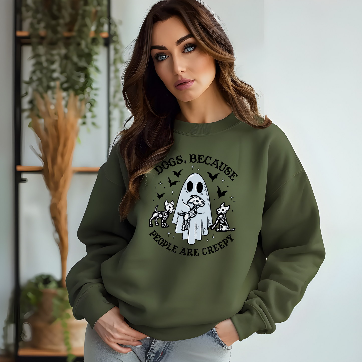 Wholesale Dogs People are creepy - Military Green Sweatshirt