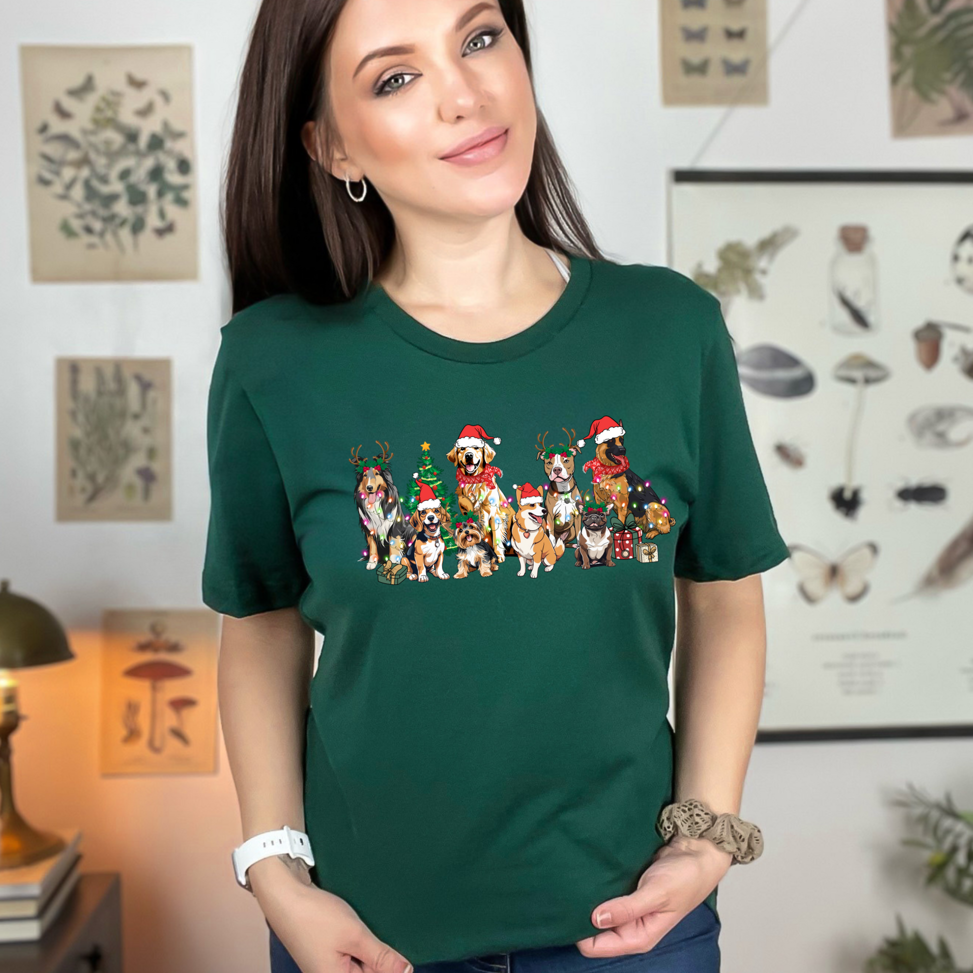 Wholesale Christmas Dogs Graphic Tee - Evergreen Tee