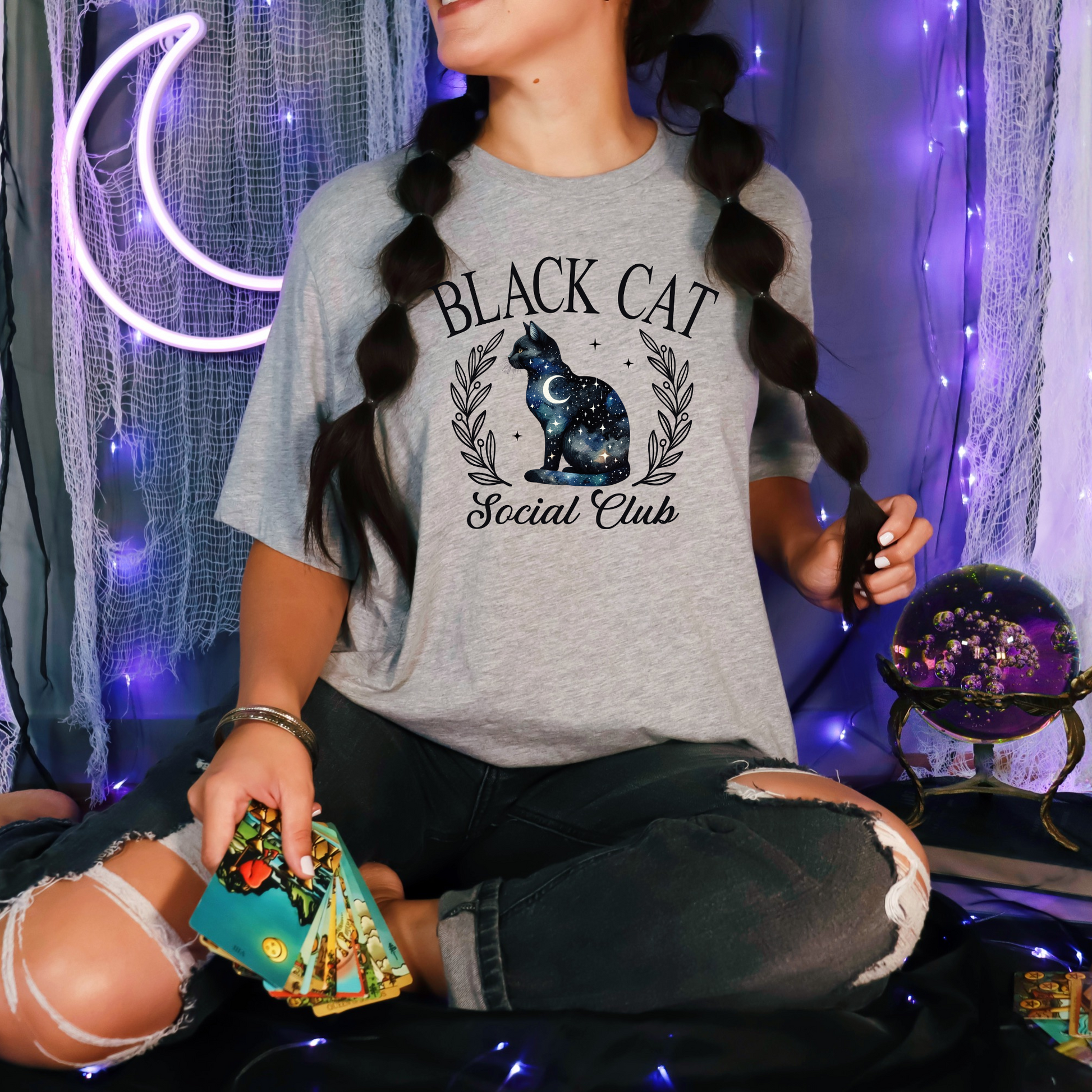 Wholesale Black Cat Social Club Graphic Tee - Grey Tee