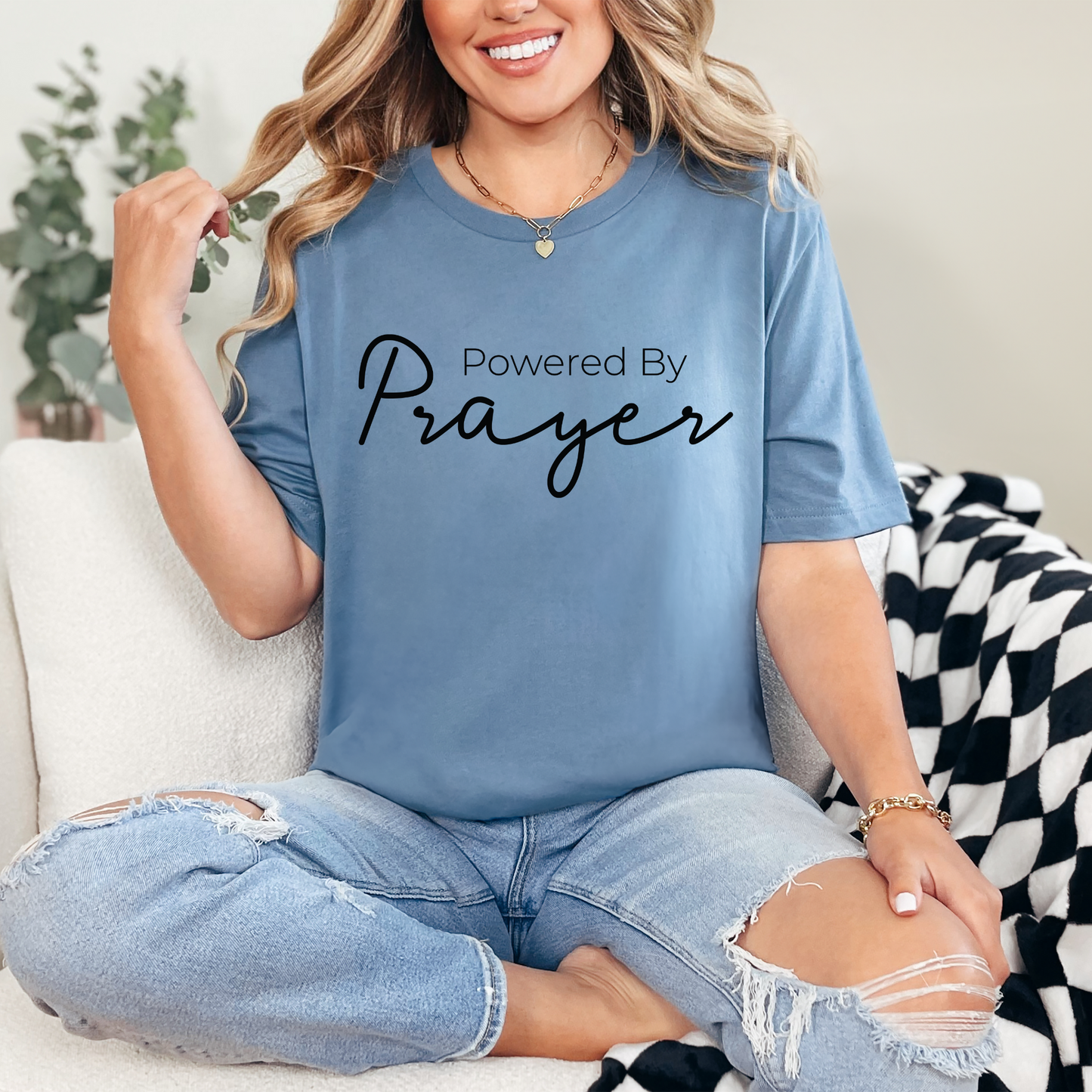 Wholesale Powered by Prayer Graphic Tee - Steel Blue Tee