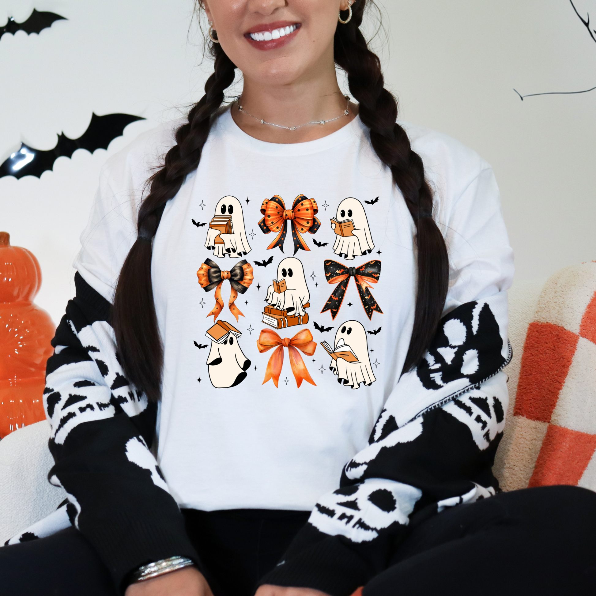 Wholesale Bookish Ghost Coquette Graphic Tee - Heather Team Purple Tee