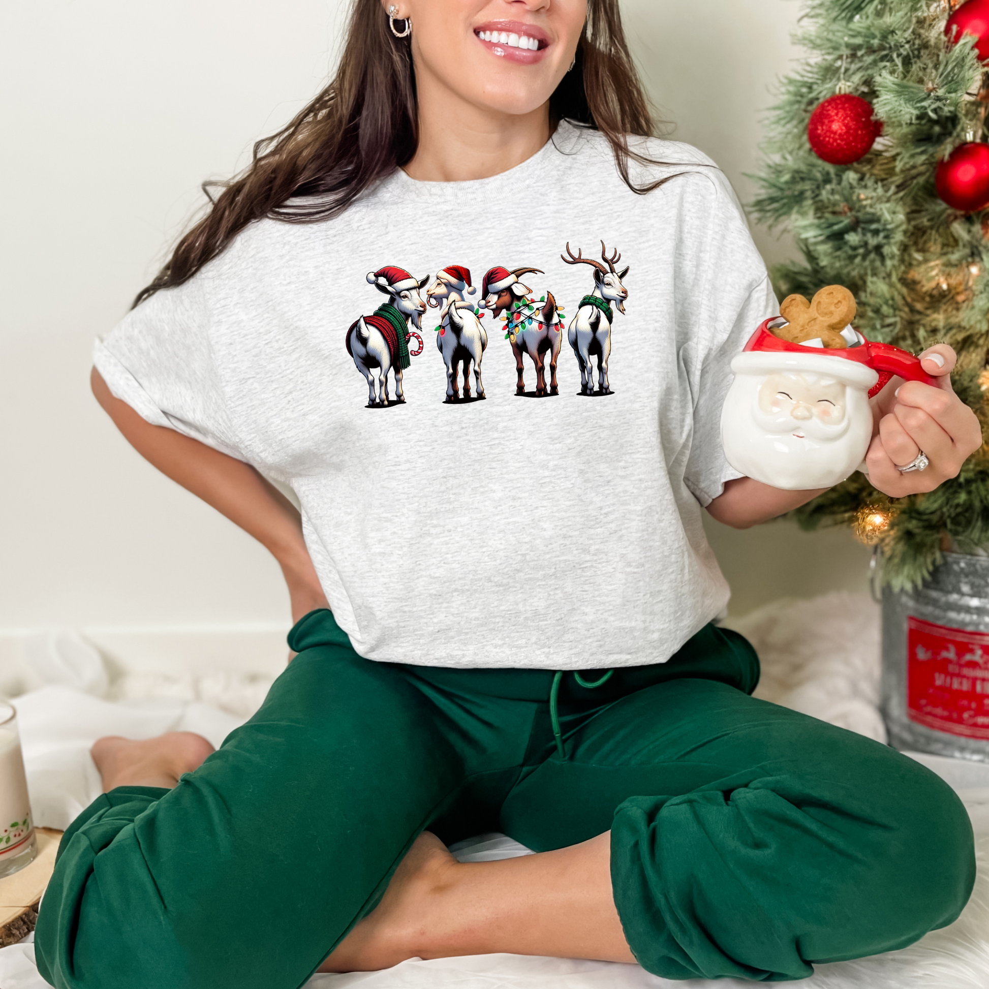 Wholesale Christmas Goats Graphic Tee - Sand Tee