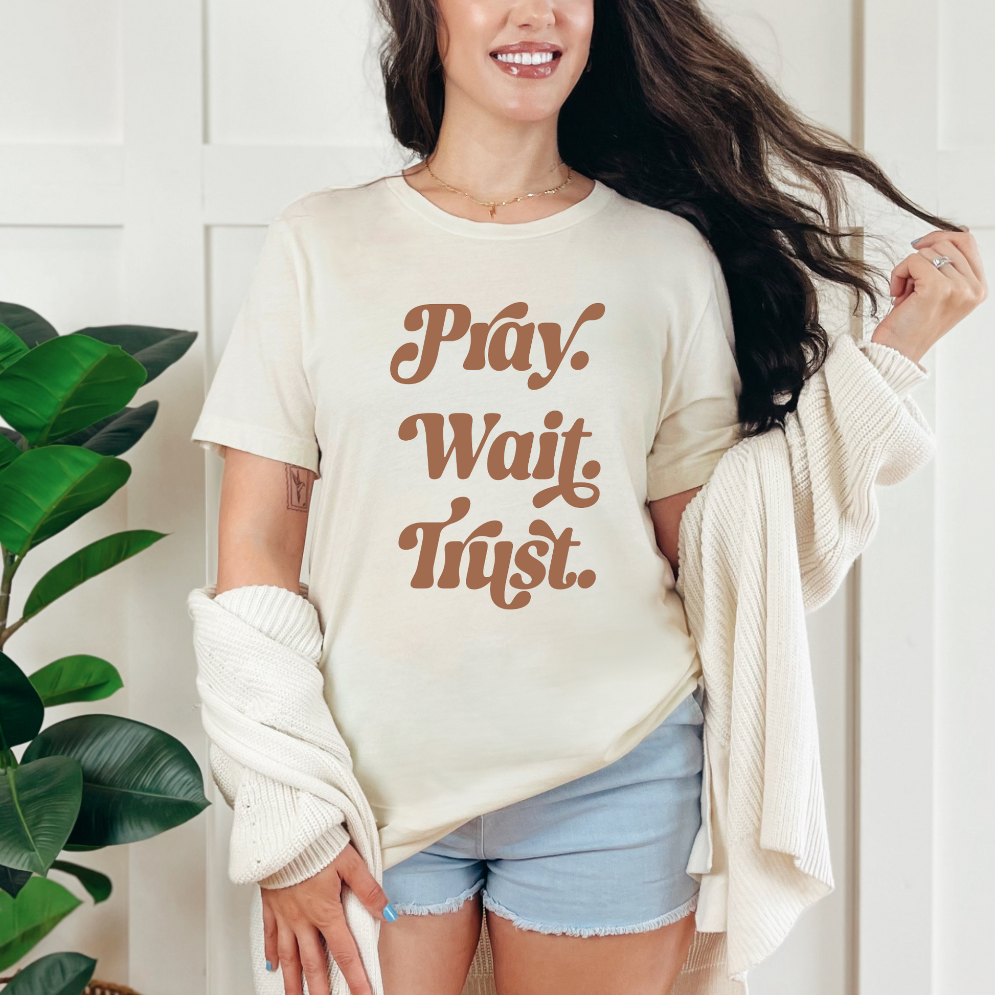 Wholesale Pray wait trust Graphic Tee - Heather Dust Tee