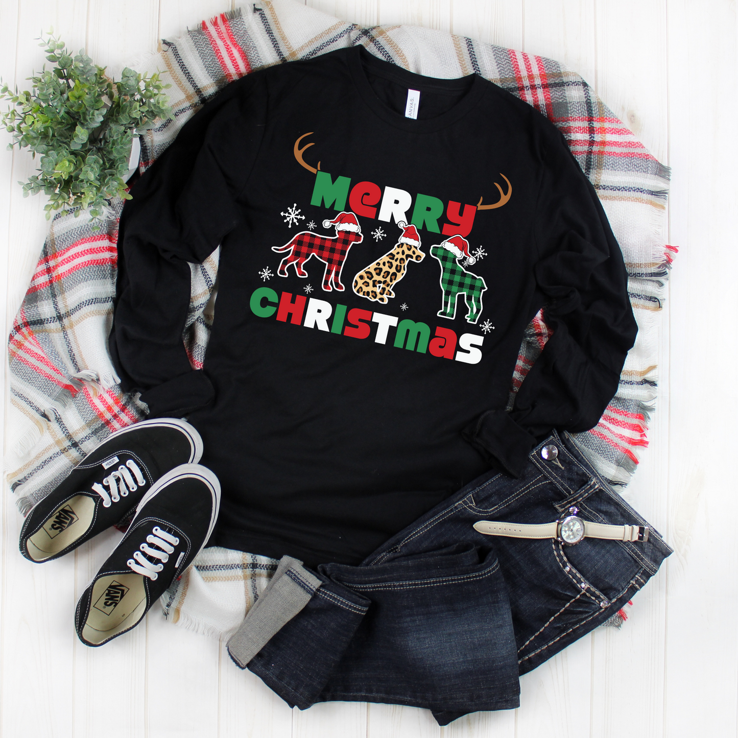 Wholesale Merry Doggy Christmas Graphic Tee - Black Tee