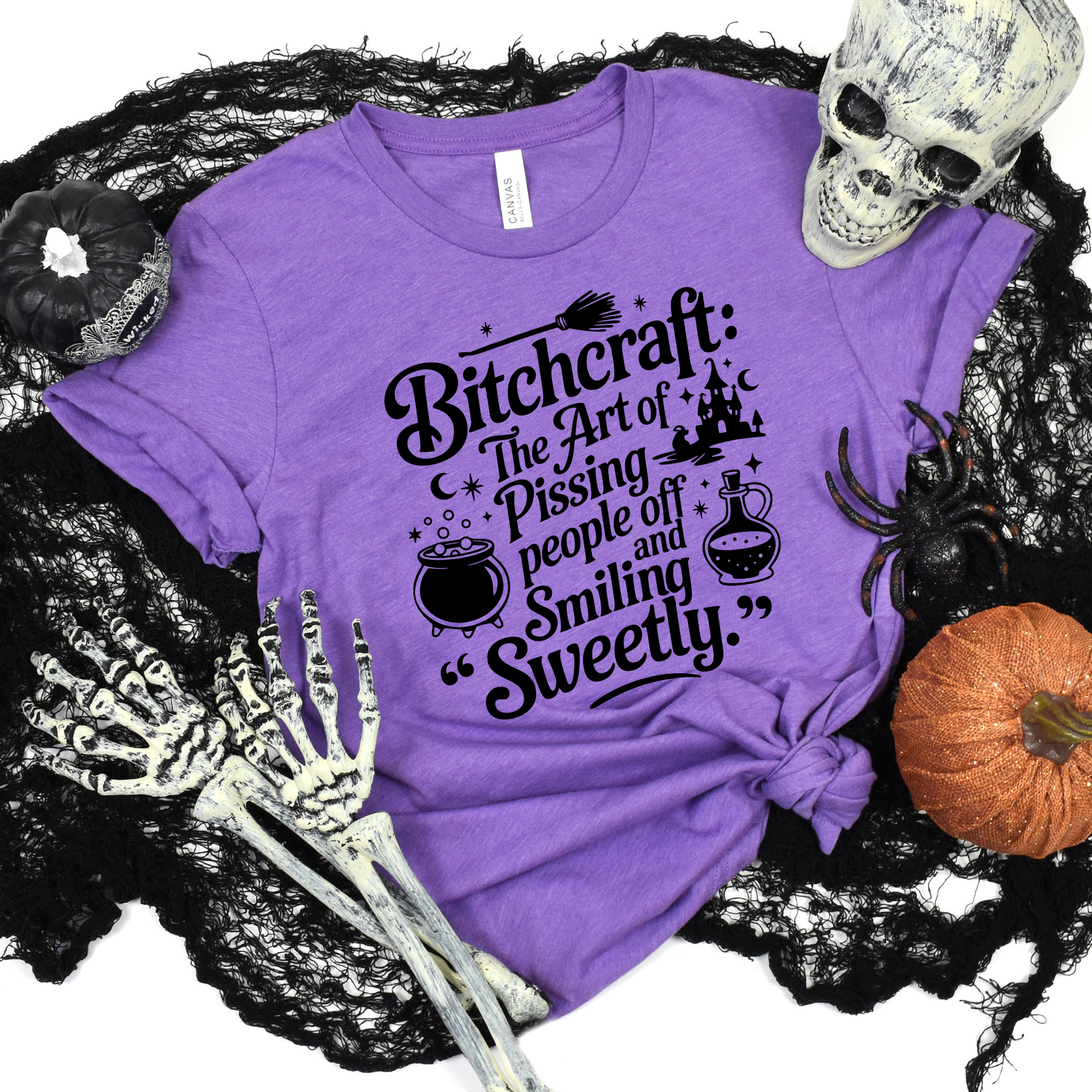 Wholesale Bitchcraft Halloween Graphic Tee - Heather Team Purple Tee
