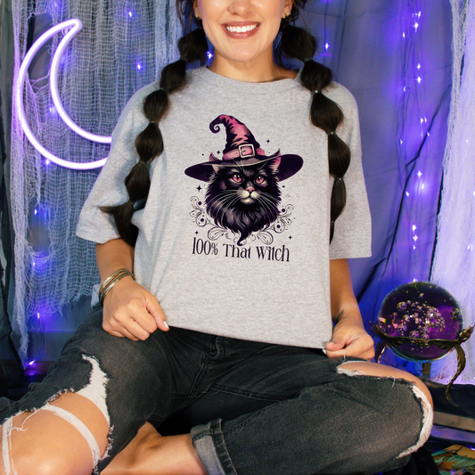 Wholesale That Witch Cat Graphic Tee - Grey Tee