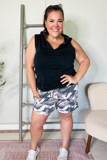  Be Bold Pink/Black Camo French Terry Pocket Shorts