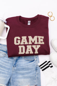  PREORDER: Embroidered Glitter Game Day Sweatshirt in Garnet/Champagne Gold