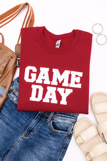  PREORDER: Embroidered Glitter Game Day Sweatshirt in Crimson/White