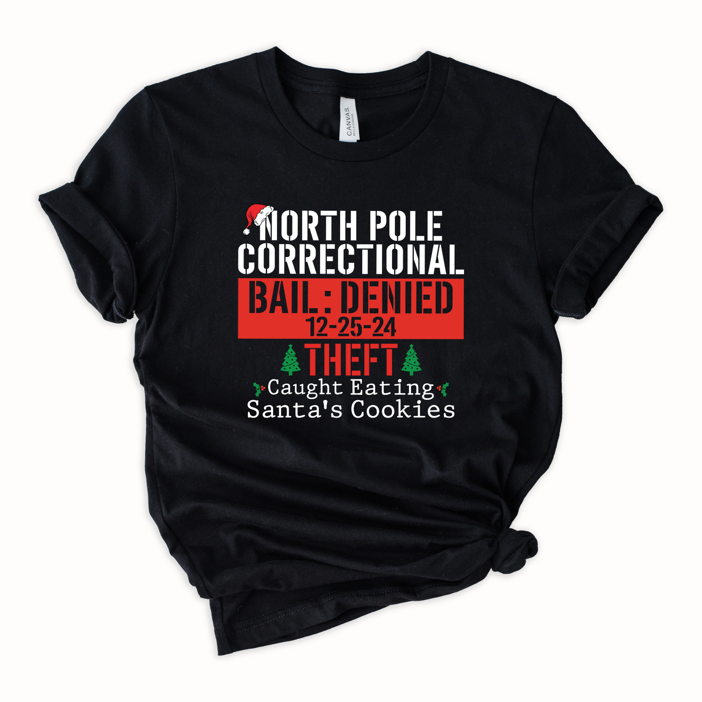 Wholesale North Pole Correctional Theft Graphic Tee - Black Tee
