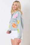 Football Towel & Sequin Embroidery Denim Jacket