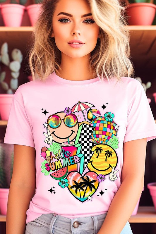 Hello Summer Collage Graphic T Shirts