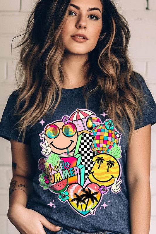 Hello Summer Collage Graphic T Shirts