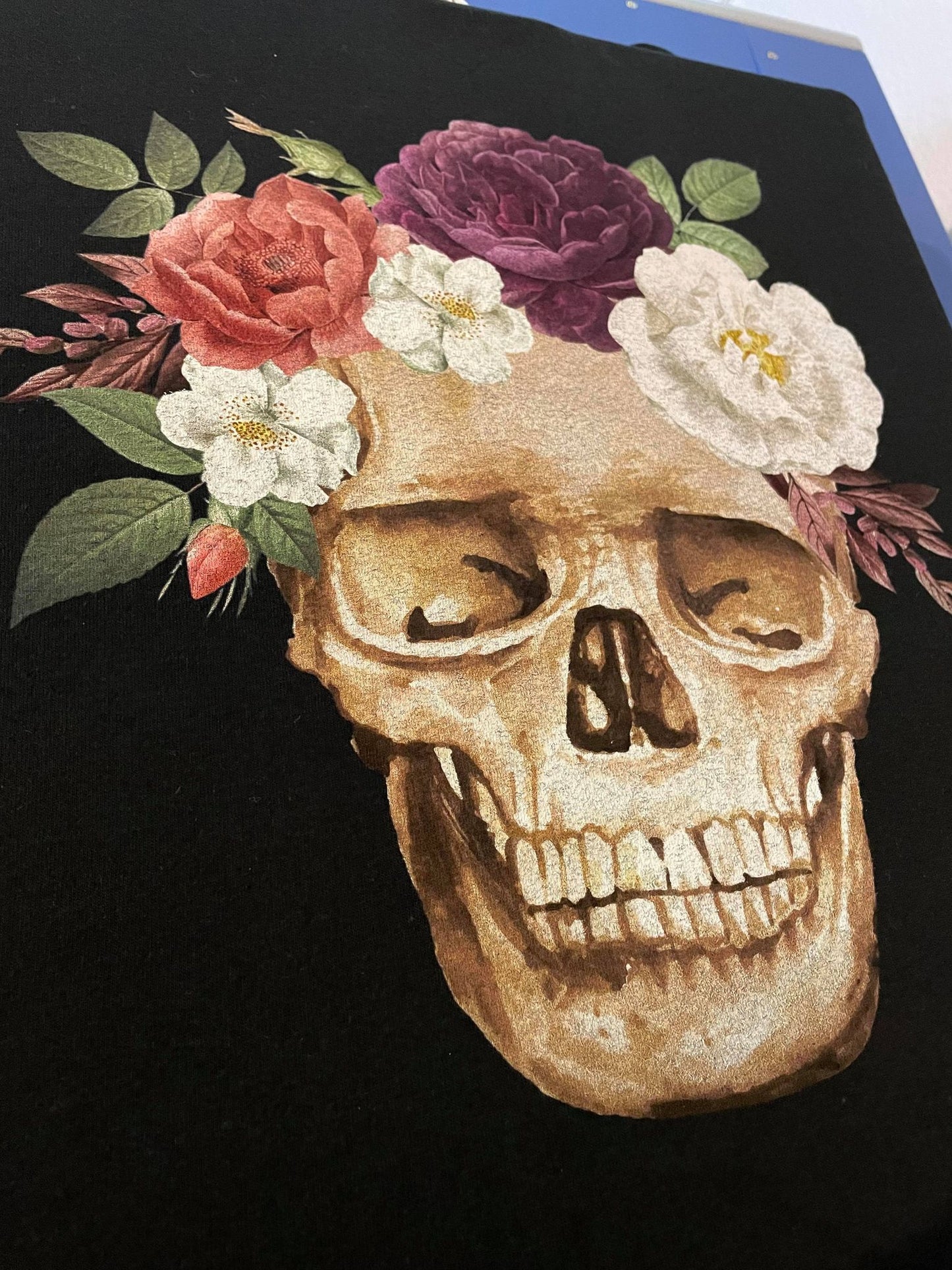 Wholesale Floral Skull Graphic Tee - Black