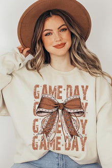  Game Day Football Bow Graphic Fleece Sweatshirts