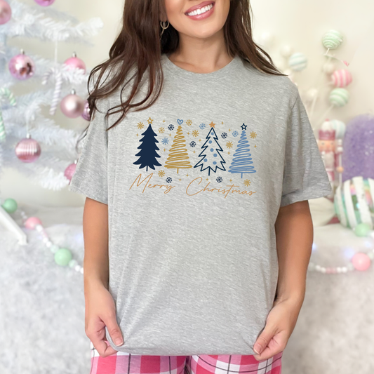 Wholesale Blue Merry Christmas Graphic Tee - Grey Tee
