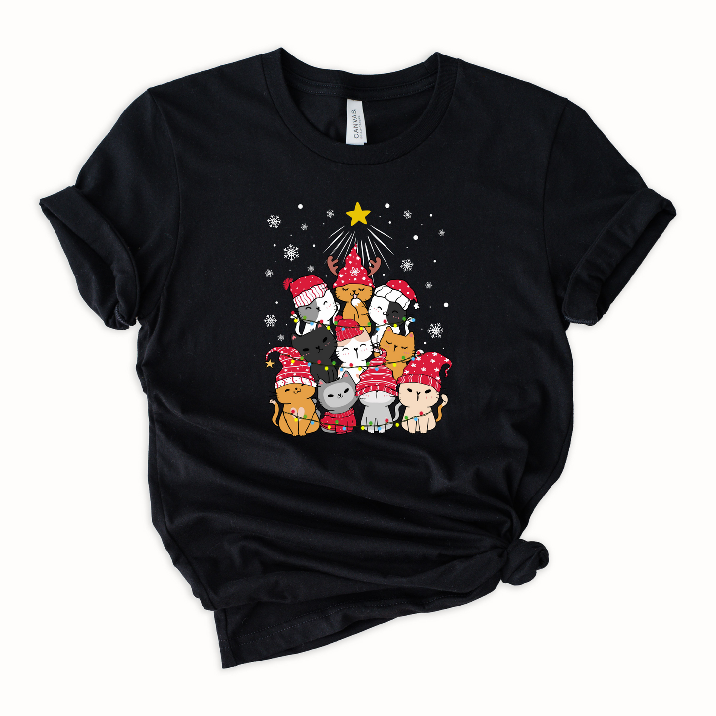Wholesale Catmas Tree Graphic Tee - Black Tee
