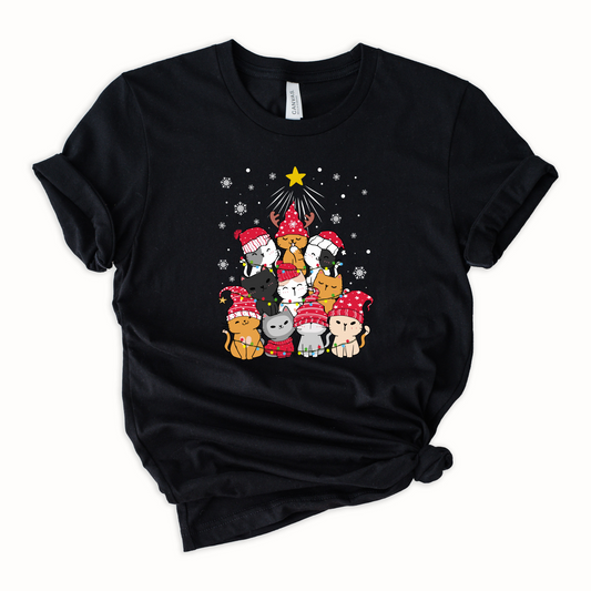 Wholesale Catmas Tree Graphic Tee - Black Tee