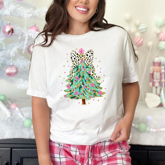 Wholesale Girly Christmas Tree Coquette - White Tee