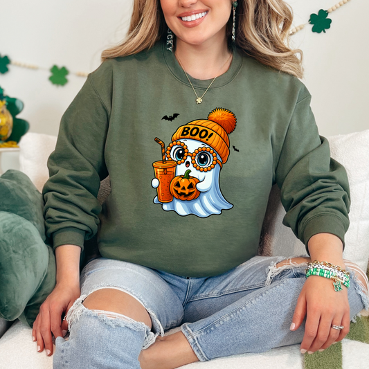 Wholesale Boo Ghost Sweatshirt - Military Green Sweatshirt