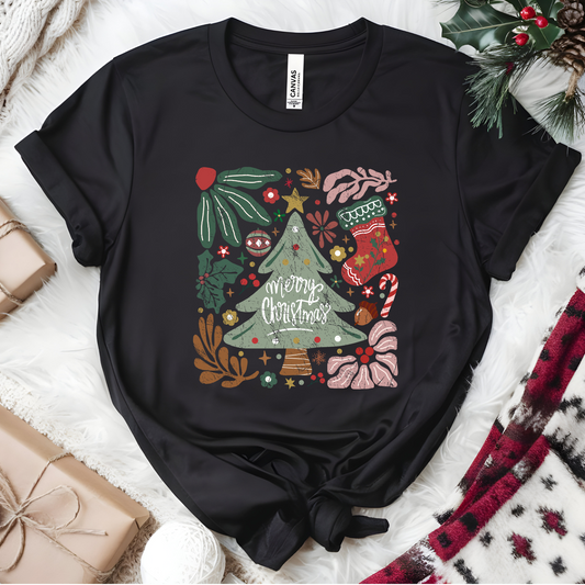 Wholesale Boho Merry Christmas Graphic Tee - Black Tee