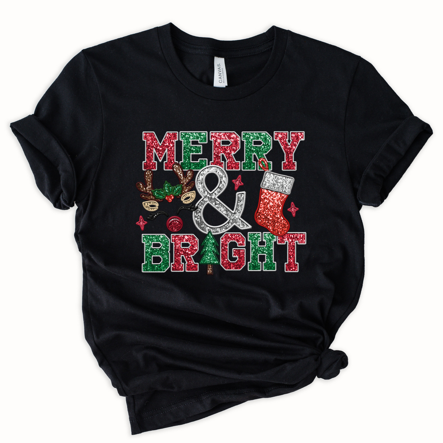 Wholesale Merry Bling Graphic Tee - Black Tee