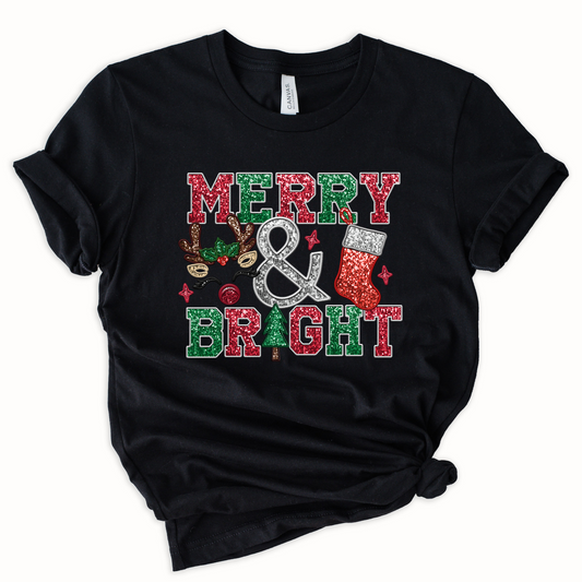 Wholesale Merry Bling Graphic Tee - Black Tee