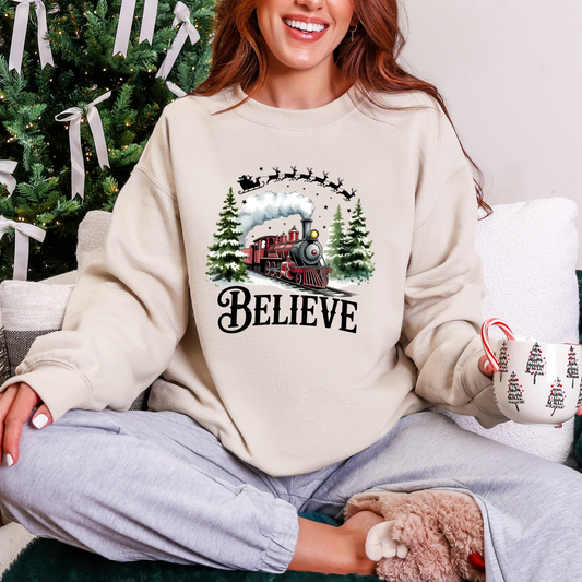 Wholesale Believe North Pole Train Sweatshirt - Sand Sweatshirt
